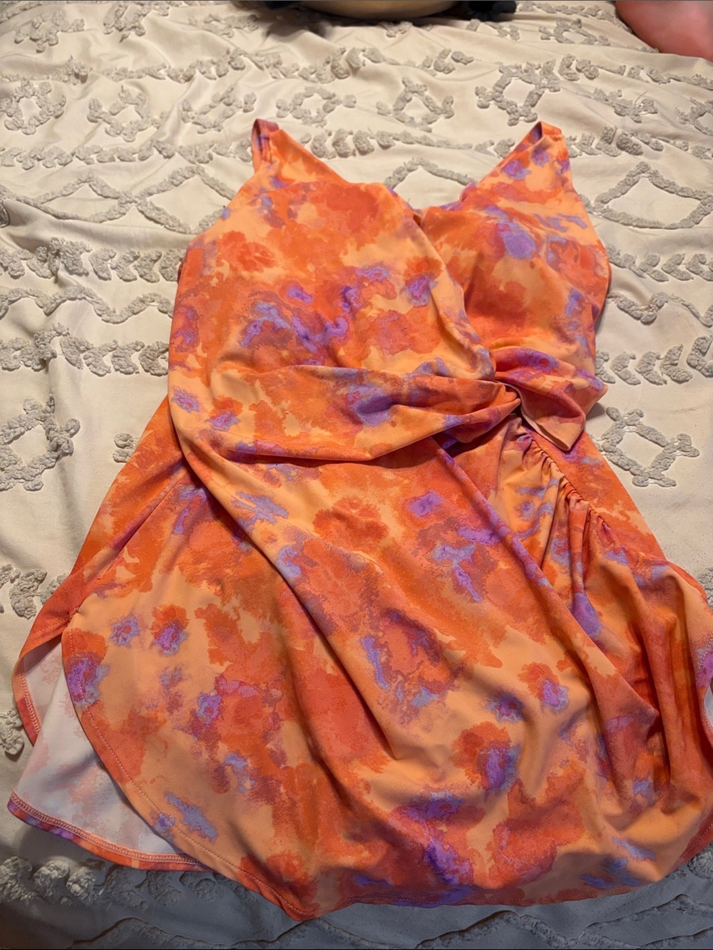 Vibrant Orange & Purple Floral One-Piece Swimsuit
